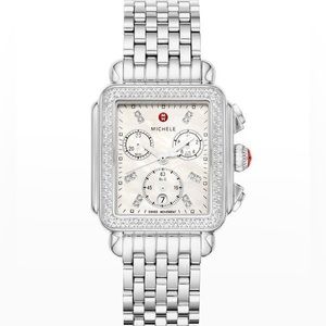 New Michele Deco Diamond Chronograph Steel MWW06A000775 Ladies Watch
